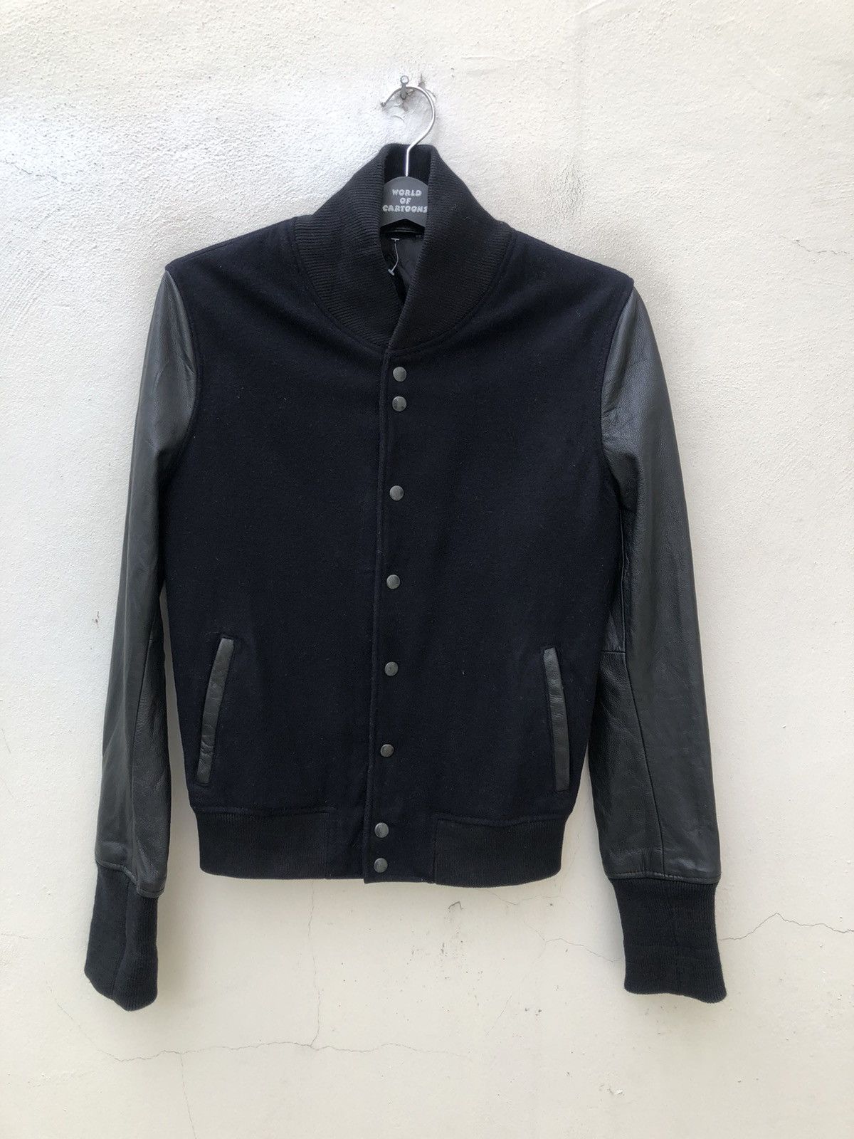 Pre-owned Sandro Two Tone Bomber Varsity Jacket In Black