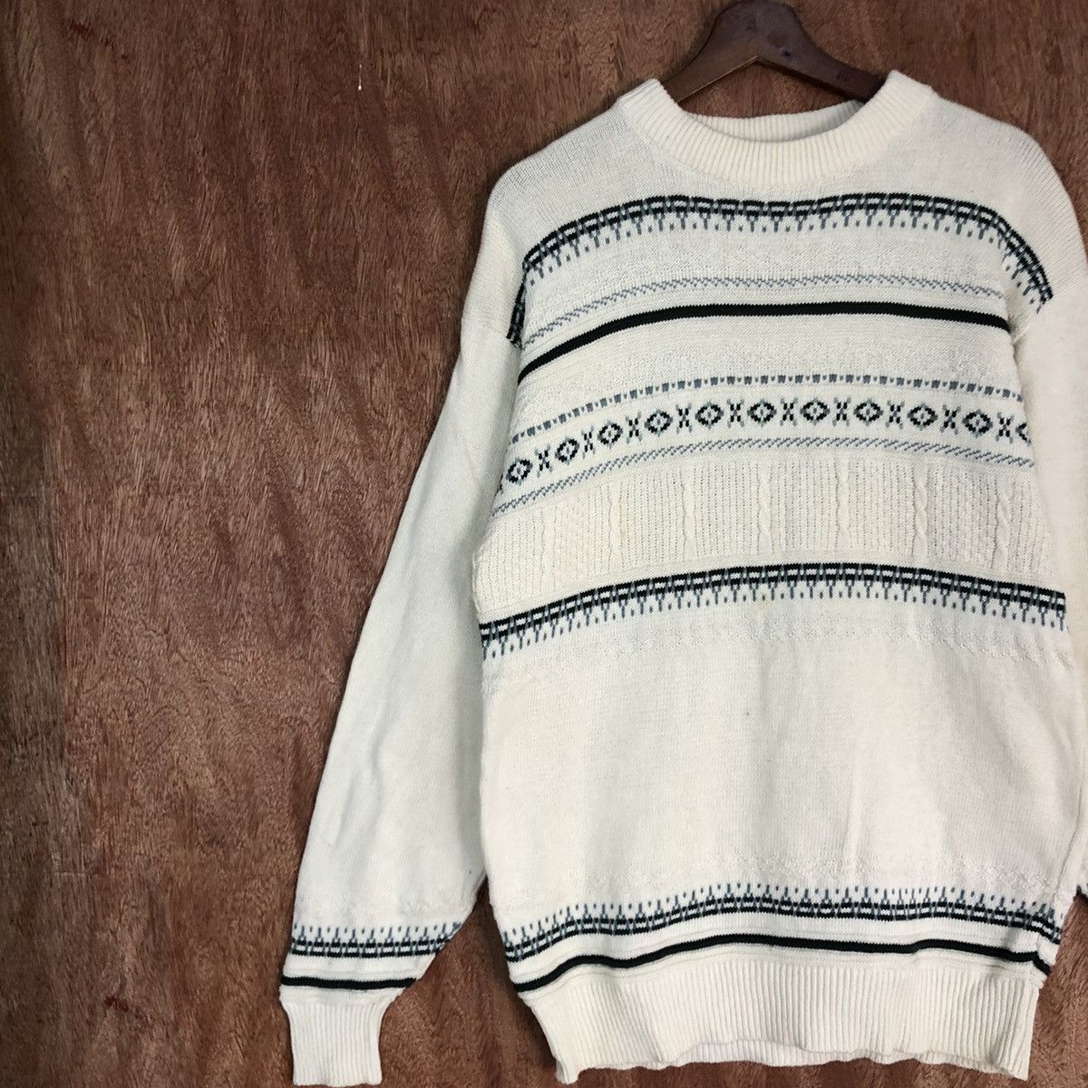 Vintage DL Guy White sweatshirt stripe Knitwear #c752 Size US M / EU 48-50 / 2 - 7 Thumbnail