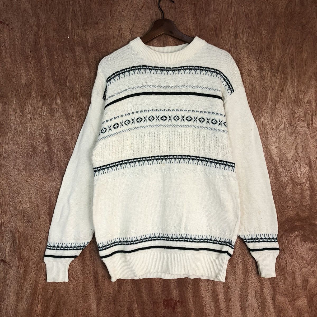 image of Homespun Knitwear Guy White Sweatshirt Stripe Knitwear C752, Men's (Size Medium)