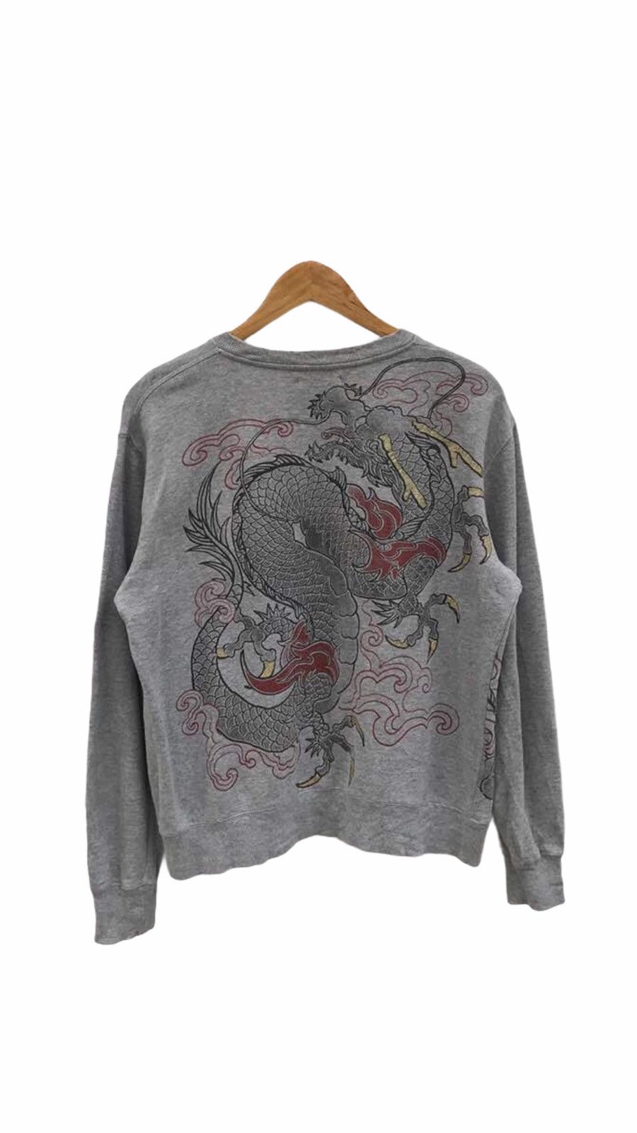 image of Sukajan Souvenir Jacket Sukajan Dragon Sweatshirt in Grey, Men's (Size Medium)