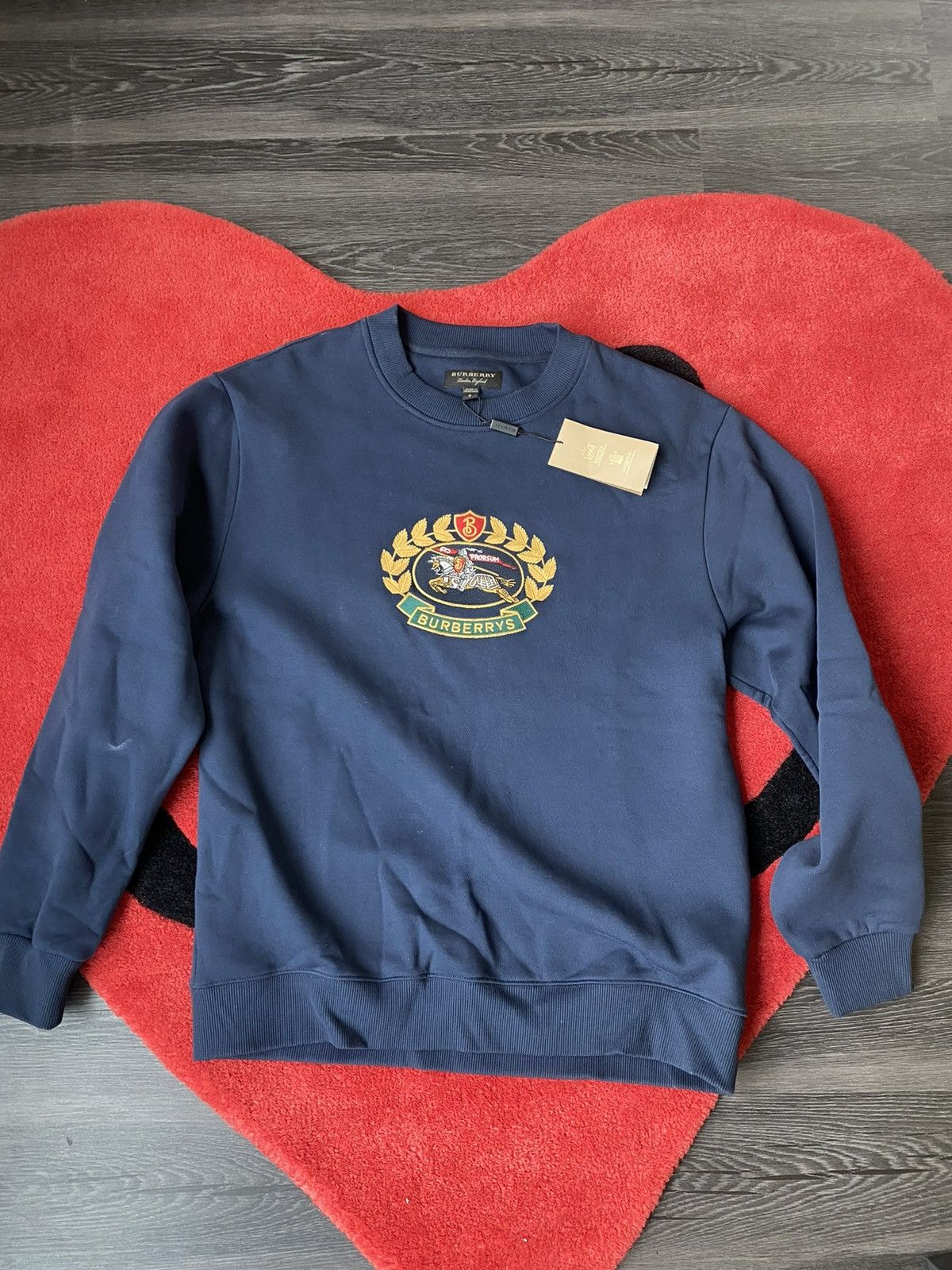 image of Burberrys Embroidered Logo Pullover in Navy, Men's (Size Large)
