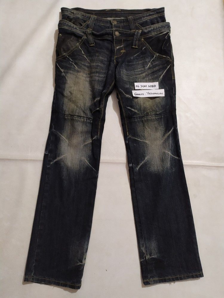 image of Ppfm Double Waist Denim Jeans in Blue Jean, Men's (Size 31)