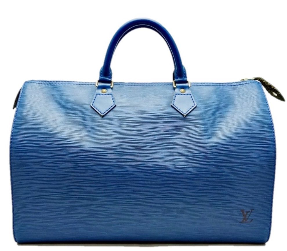image of Louis Vuitton Speedy 35 Boston Duffle Bag in Blue, Women's