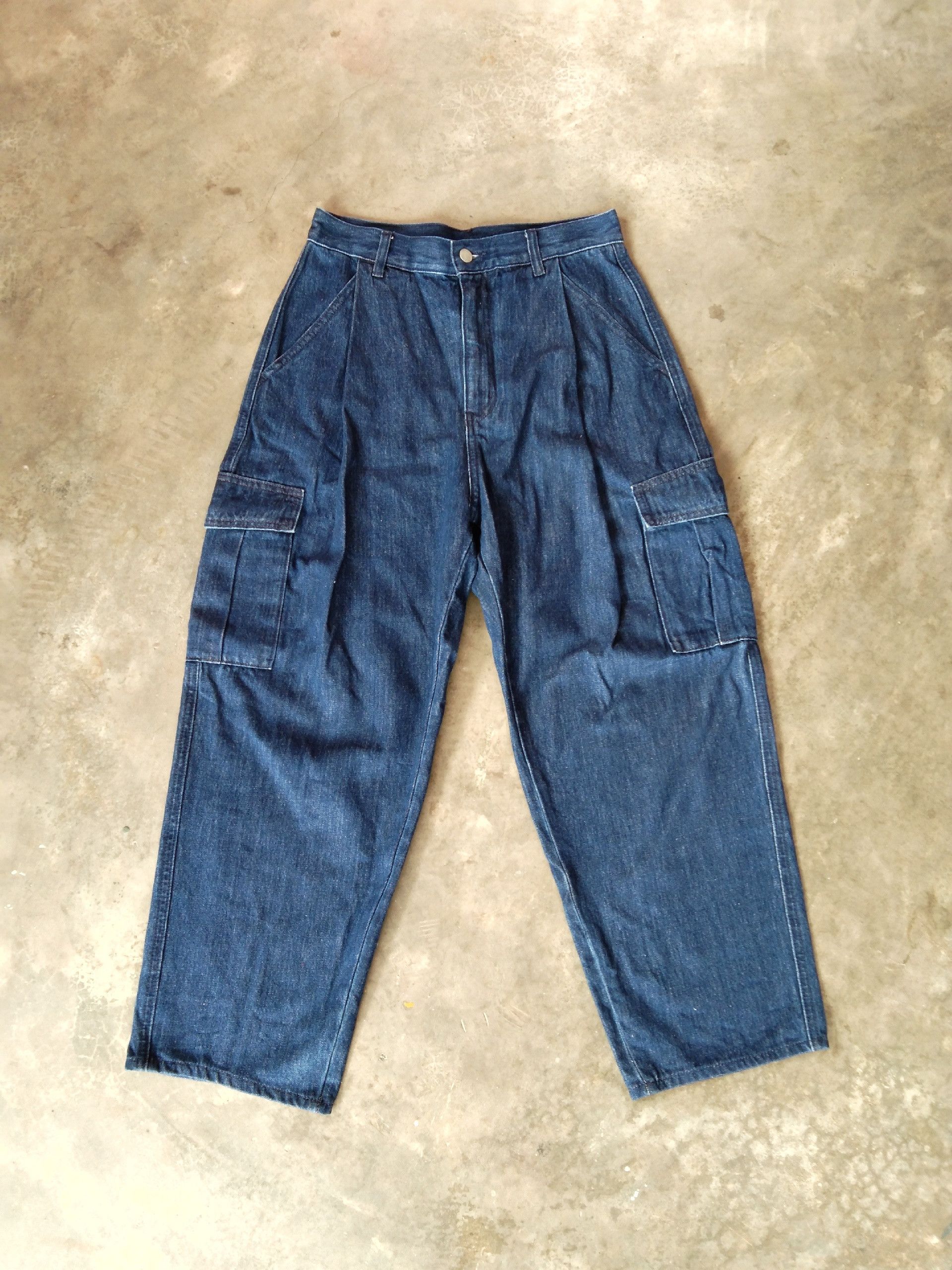 image of Gu Baggy Denim Jeans Cargo Multipocket in Blue, Men's (Size 28)
