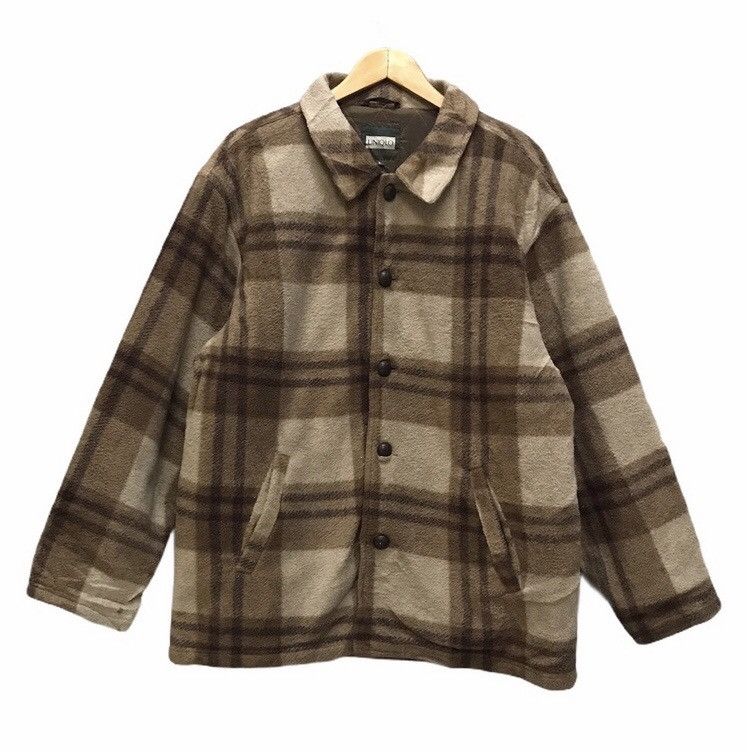 image of Vintage Uniqlo Fleece Plaid Button Up Jacket in Brown Plaid, Men's (Size Large)
