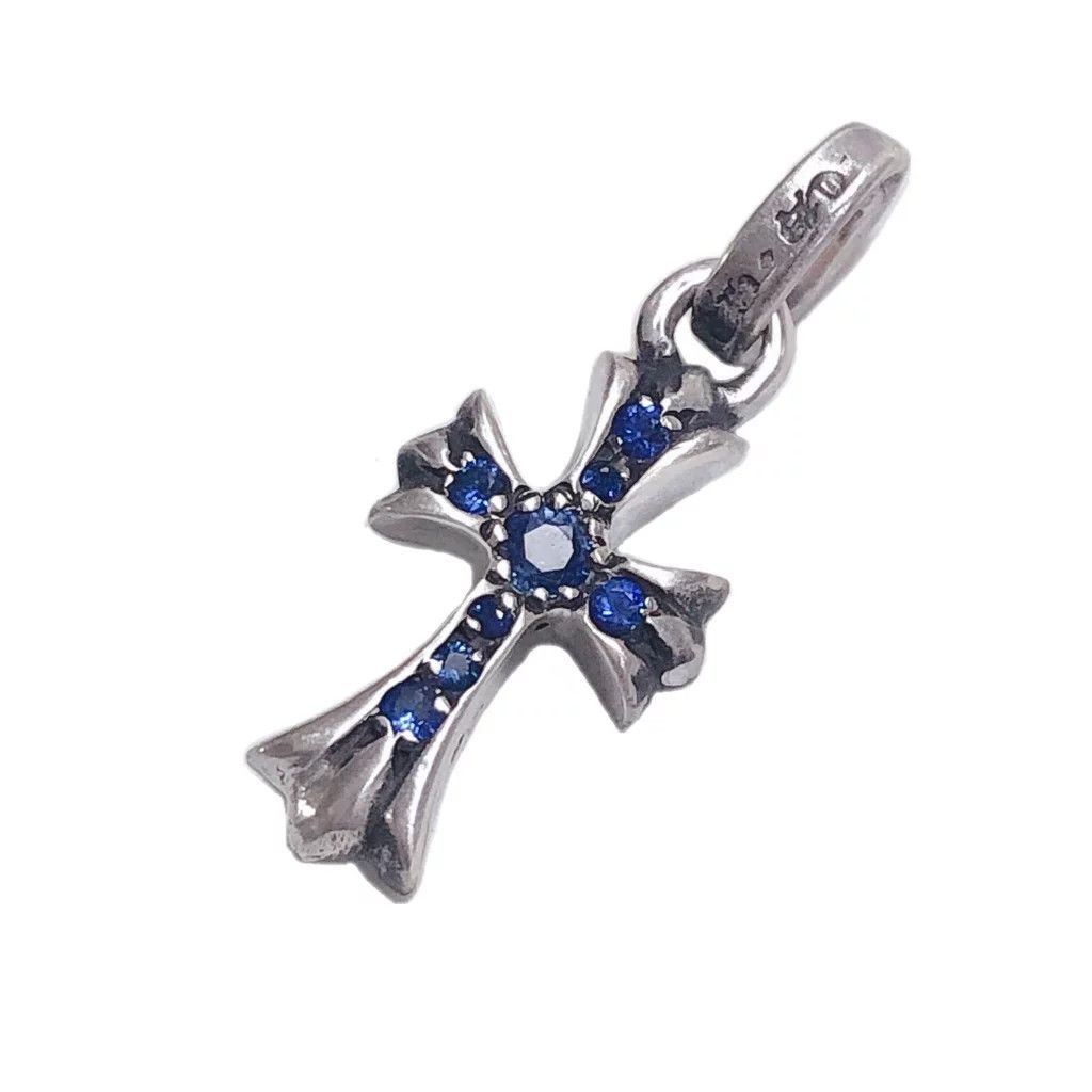 image of Chrome Hearts Sapphire Cross Charm in Sapphire Blue, Men's