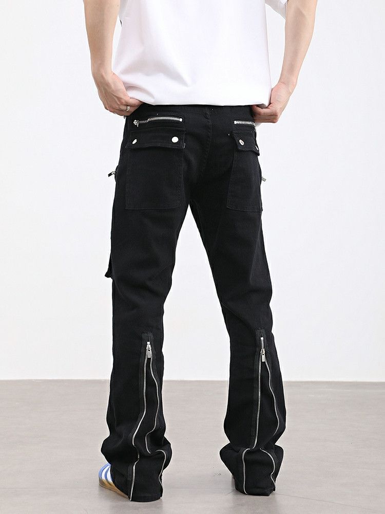 punk zipper flared cargo pants