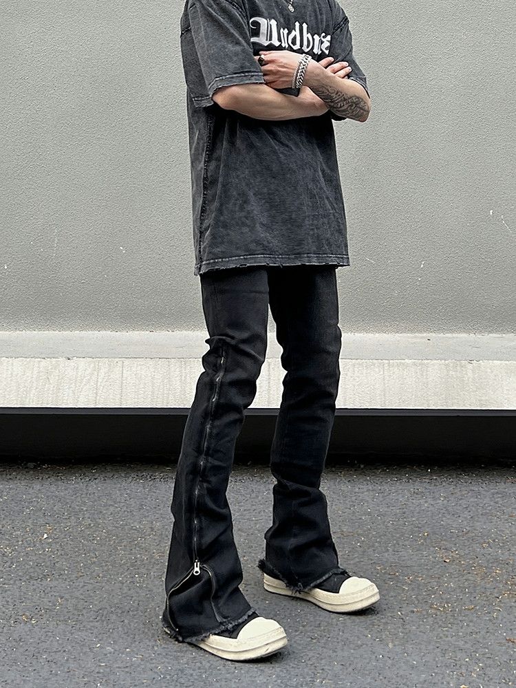 punk zipper flared bootcut faded jeans