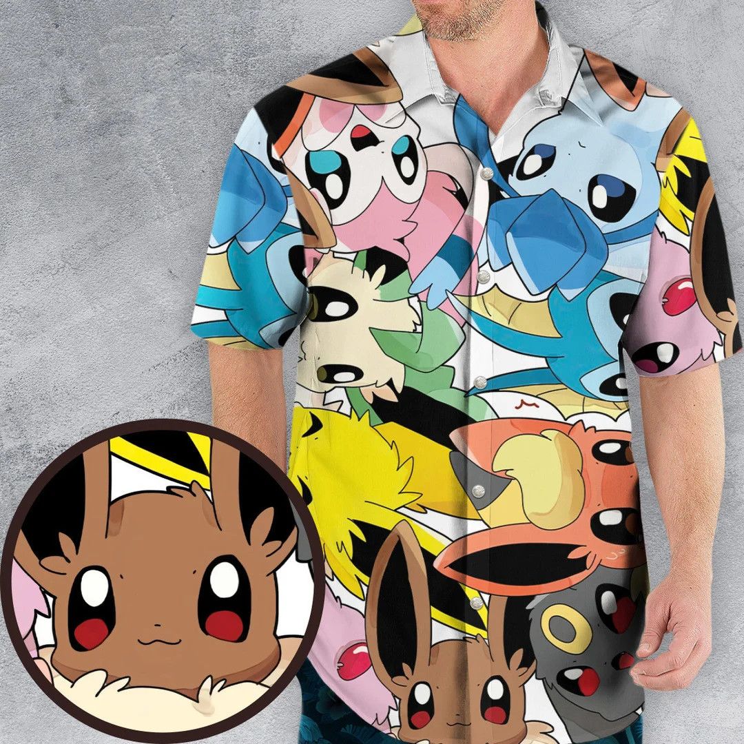 Eevee Evolutions Pokemon Button Up Hawaiian Shirt - Reallgraphics