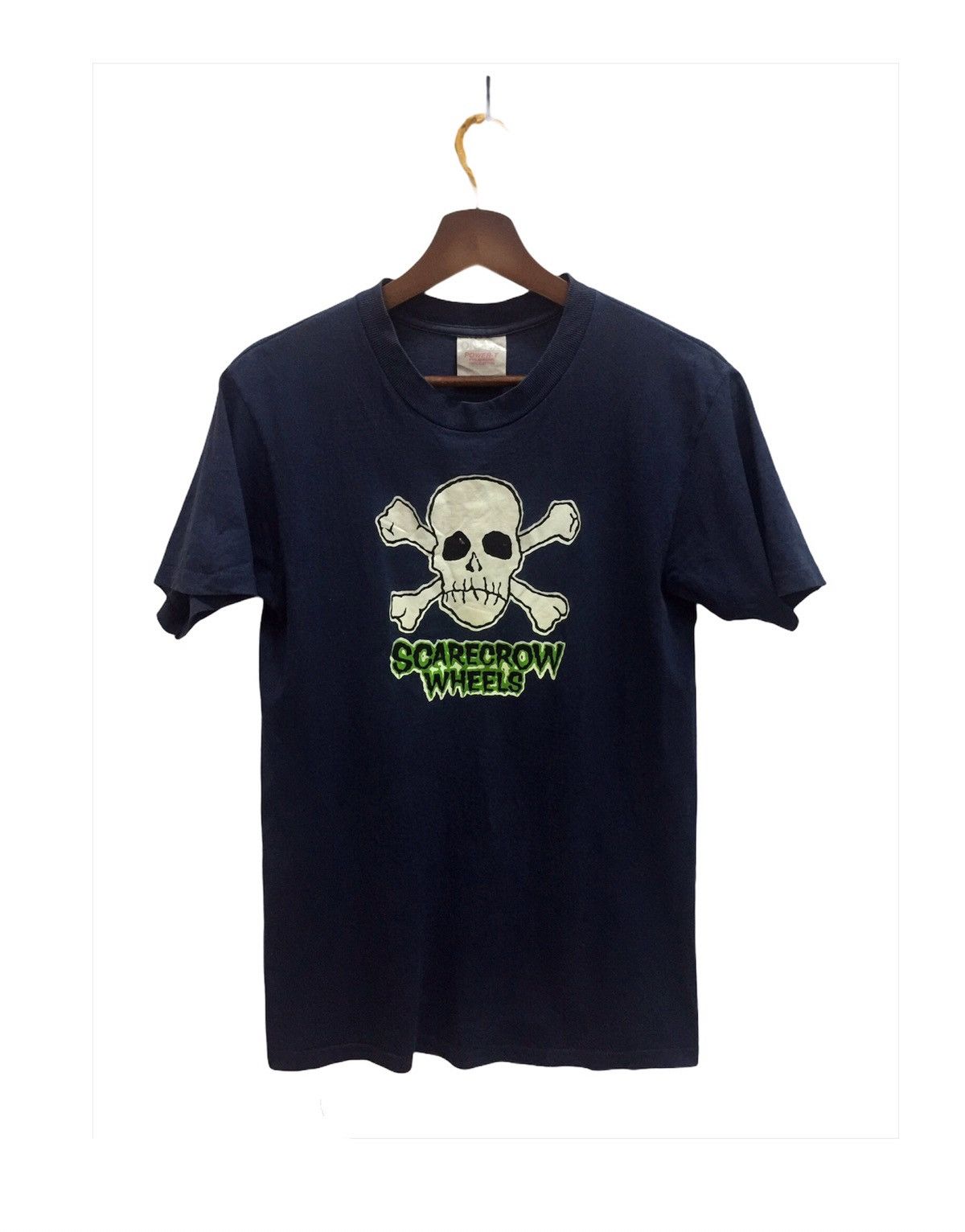 image of Santa Cruz Skateboards x Skategang Vintage 90's Scarecrow Wheels Skateboards Tee in Dark Blue (Size