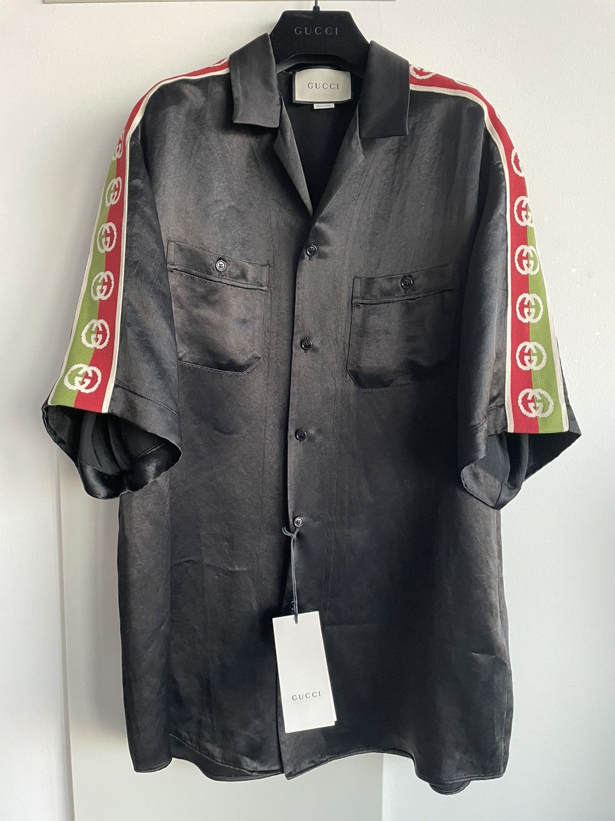 Image of Gucci Limited Edition Runway GG Logo Japanese Acetate Shirt in Black, Men's (Size XL)