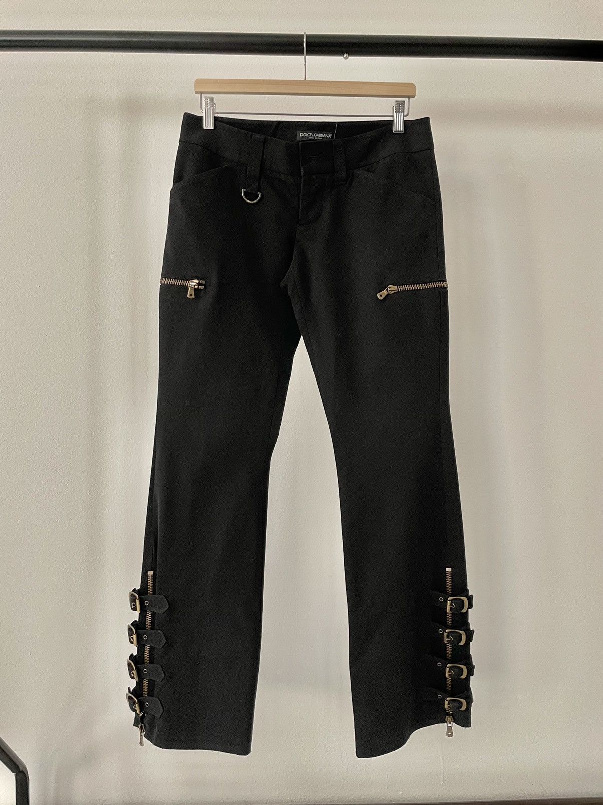 image of Dolce Gabbana 2003 Bondage Buckle Biker Zipper Cargo Runway Pants in Black, Men's (Size 30)