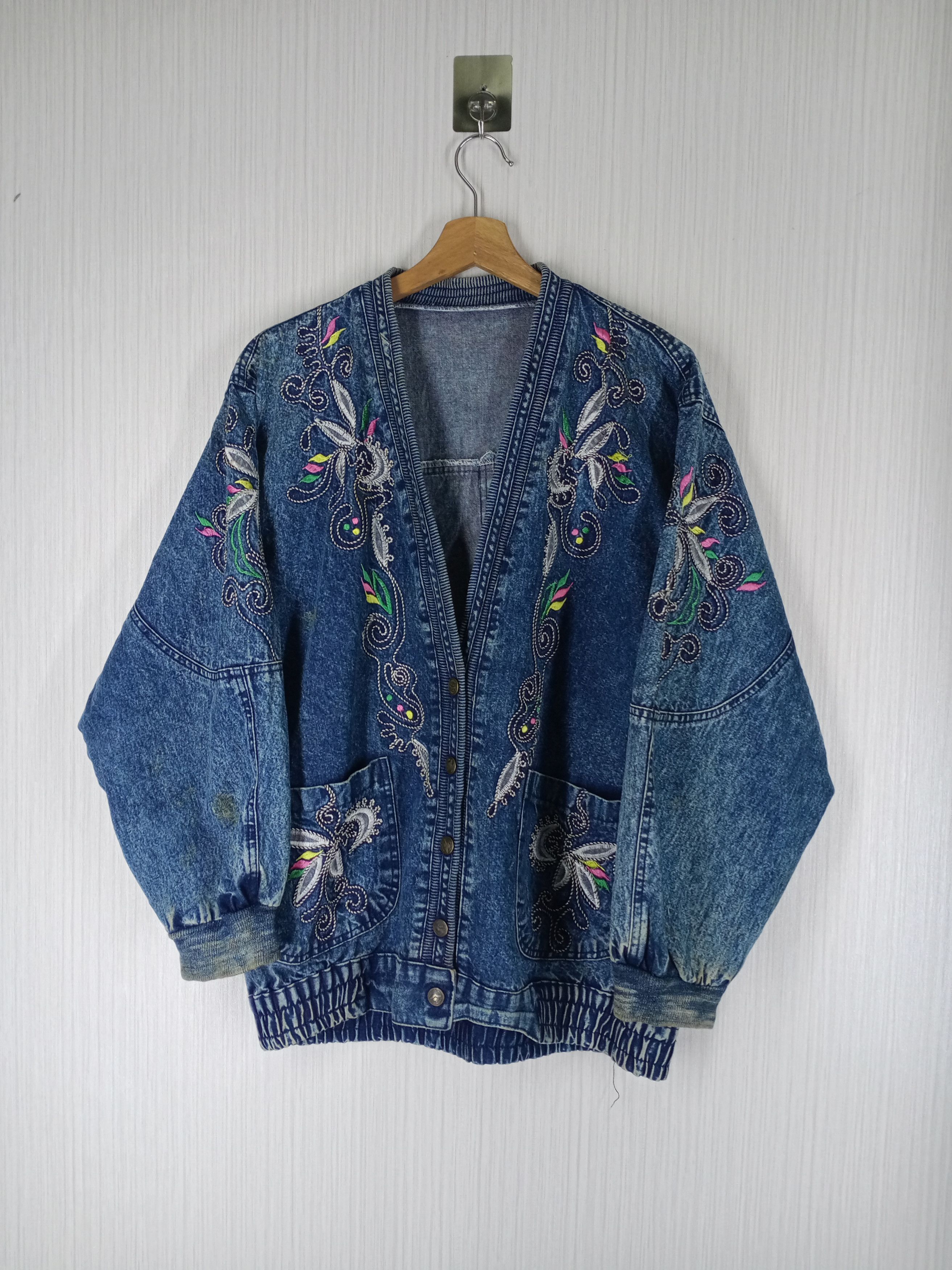 Japanese Brand Rare!! Vintage Embroidered Flora Cardigan Indigo Denim Size US L / EU 52-54 / 3 - 1 Thumbnail