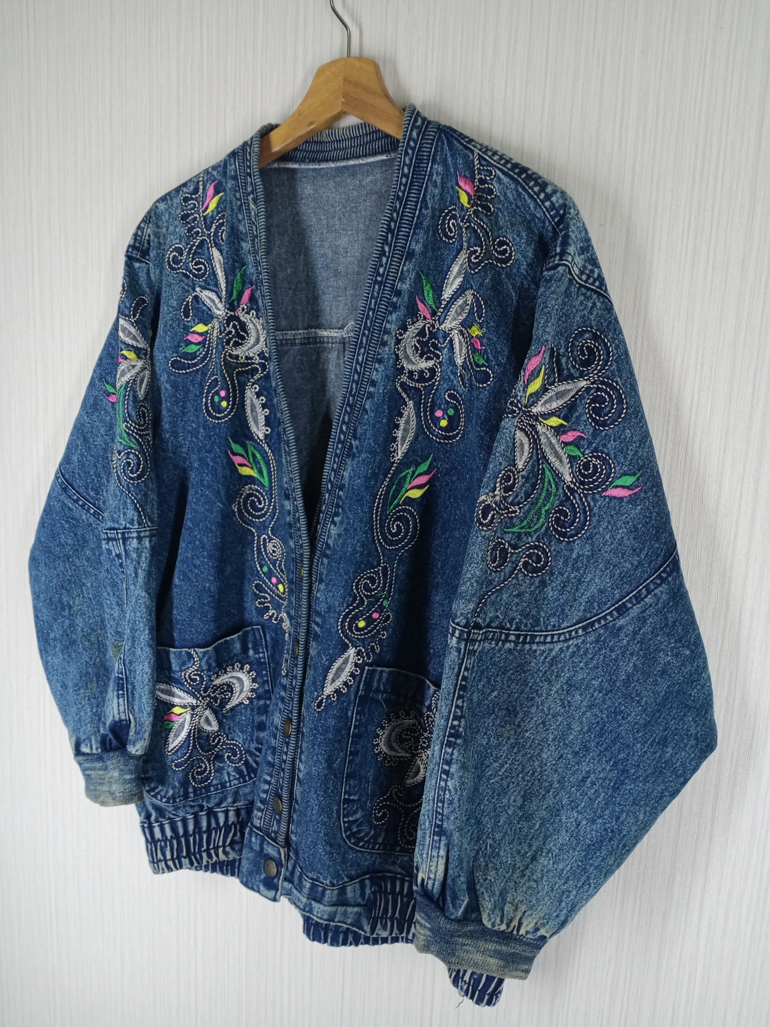 Japanese Brand Rare!! Vintage Embroidered Flora Cardigan Indigo Denim Size US L / EU 52-54 / 3 - 3 Thumbnail