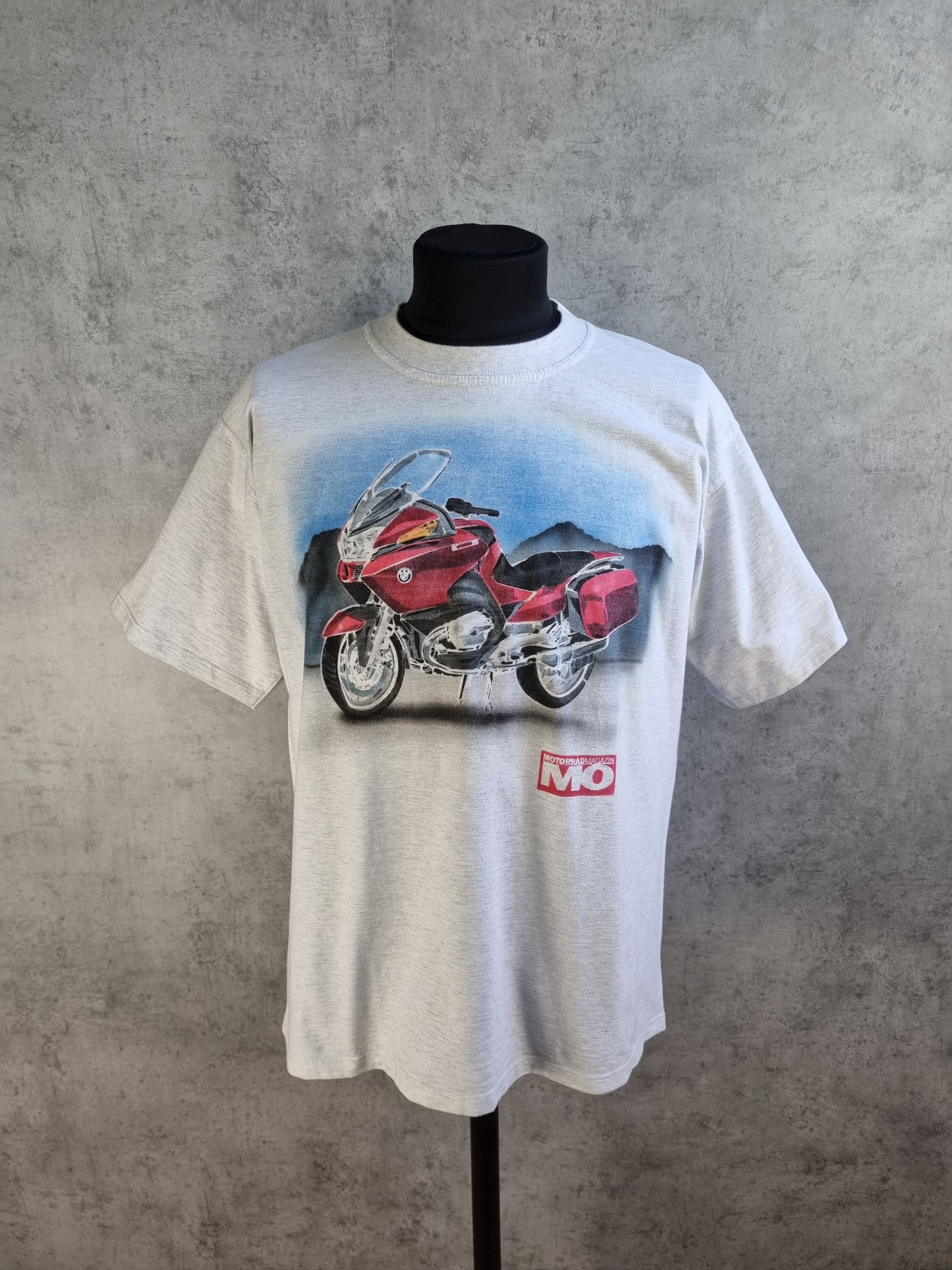 image of Bmw Motorcycle Painting Art Tee Shirt in Light Gray, Men's (Size Large)