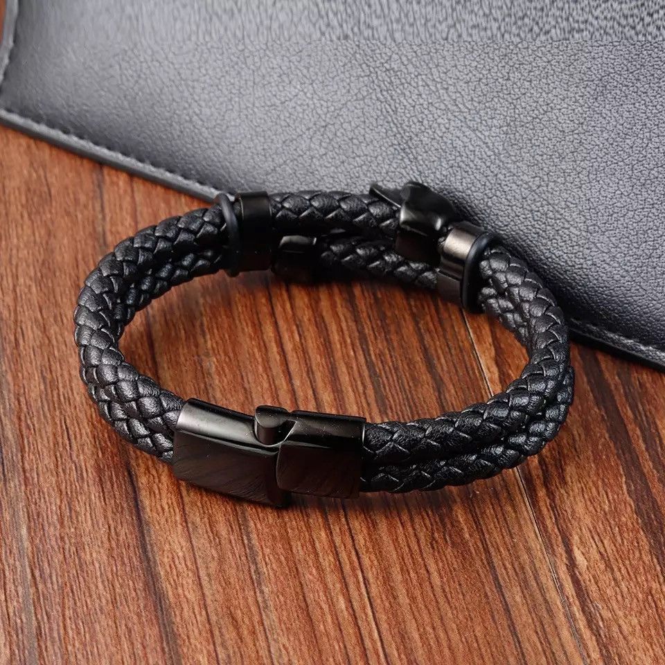 Jewelry Stainless Steel Charm Magnetic Black Leather Bracelet Size ONE SIZE - 3 Thumbnail