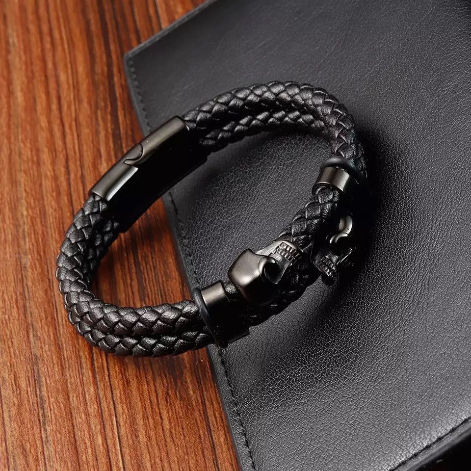 Jewelry Stainless Steel Charm Magnetic Black Leather Bracelet Size ONE SIZE - 2 Thumbnail
