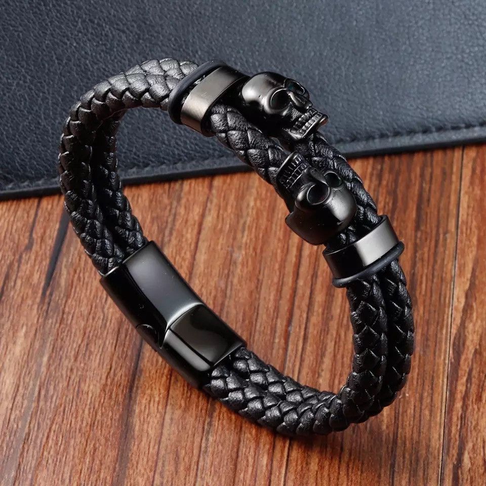 Jewelry Stainless Steel Charm Magnetic Black Leather Bracelet Size ONE SIZE - 1 Thumbnail