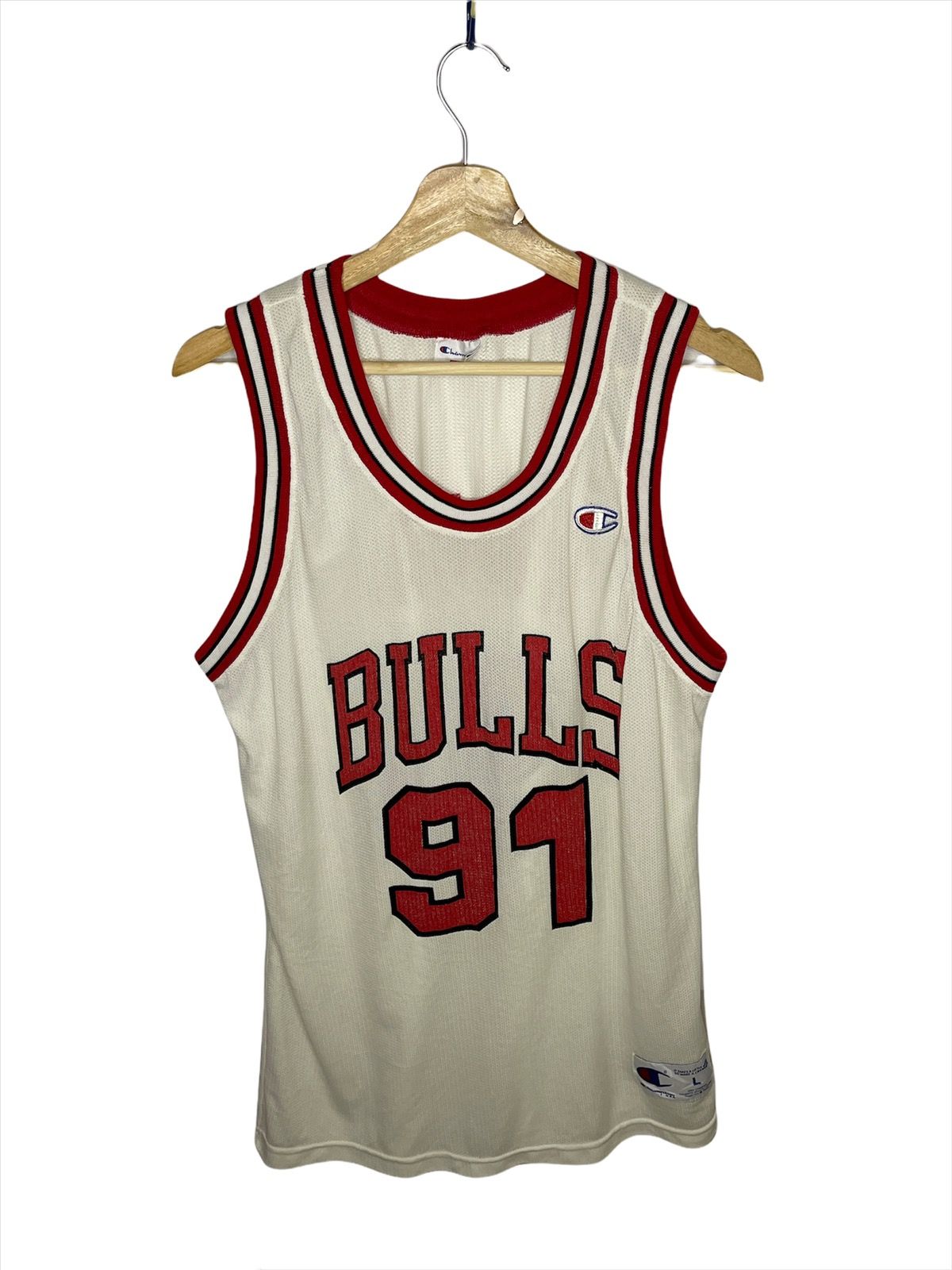 Red Chicago Bulls Rodman used Large Men's Champion Jersey
