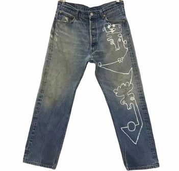 Levi's Vintage Clothing 💣OFFER Vtg LEVI’S 501 Custom Street Art Blue Denim Jeans Size US 34 / EU 50 - 1 Thumbnail