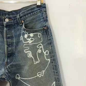 Levi's Vintage Clothing 💣OFFER Vtg LEVI’S 501 Custom Street Art Blue Denim Jeans Size US 34 / EU 50 - 3 Thumbnail