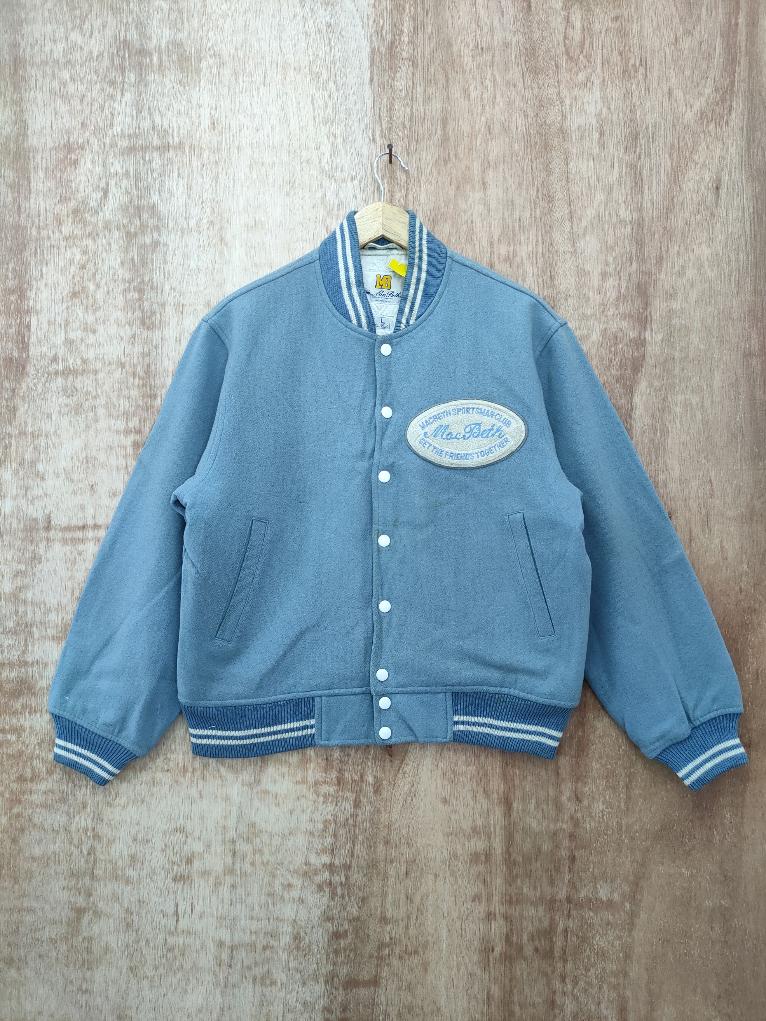 image of Macbeth Light Blue Wool Varsity Vintage Jacket 4098 Dlal, Men's (Size Large)