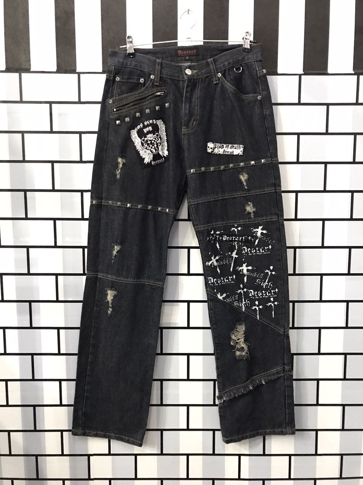 Japanese Brand × Seditionaries Deorart Japan Seditionaries Hagi Studs Cross Denim Pants Size US 30 / EU 46 - 1 Thumbnail