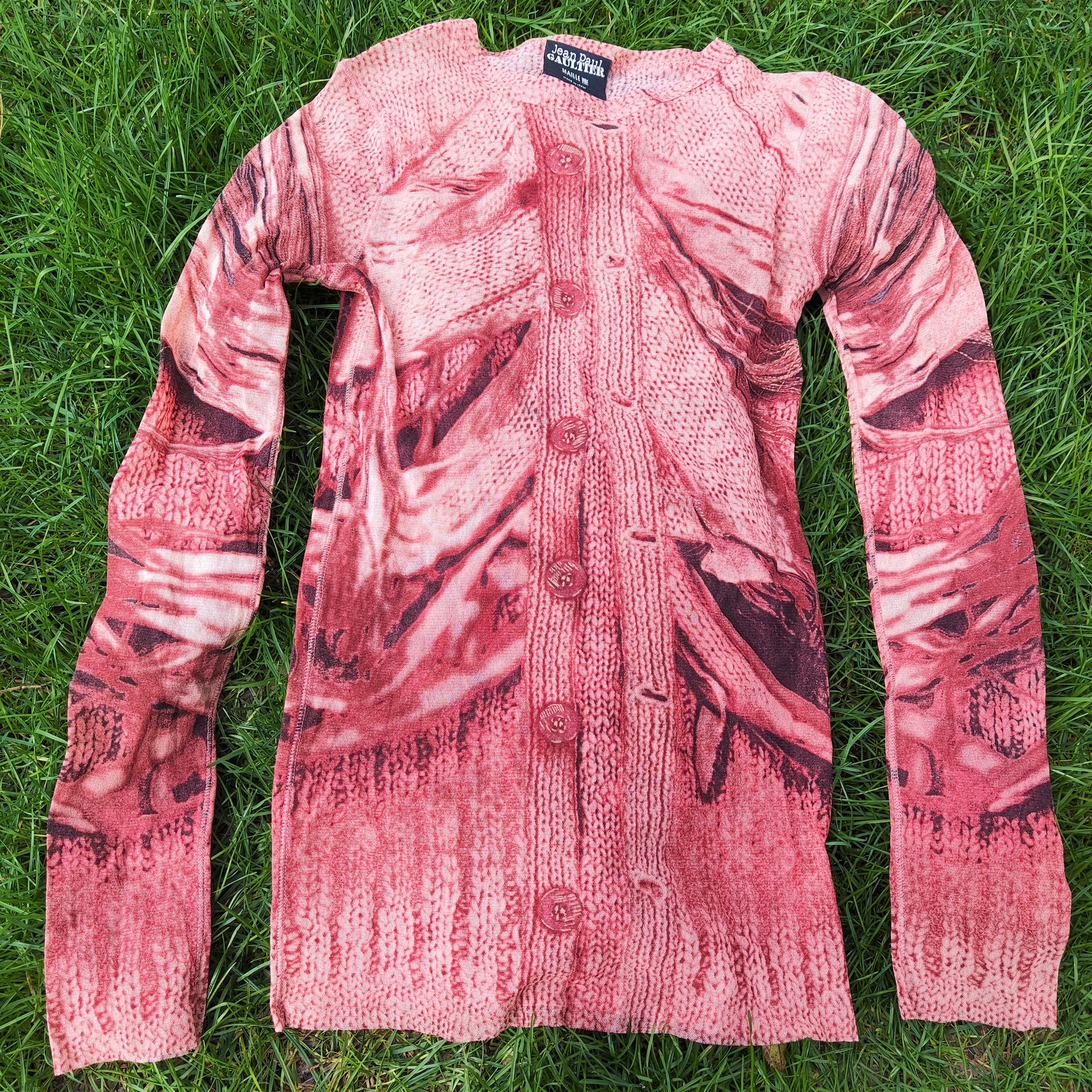 image of Jean Paul Gaultier Optical Illusion Wool Mesh Tee T-Shirt in Brown, Men's (Size Small)