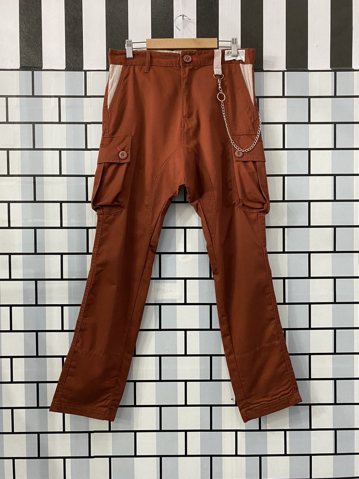 image of Brth Breath Japan Cargo Tactical Baggy Buckle Belt Pants in Burnt Orange, Men's (Size 32)