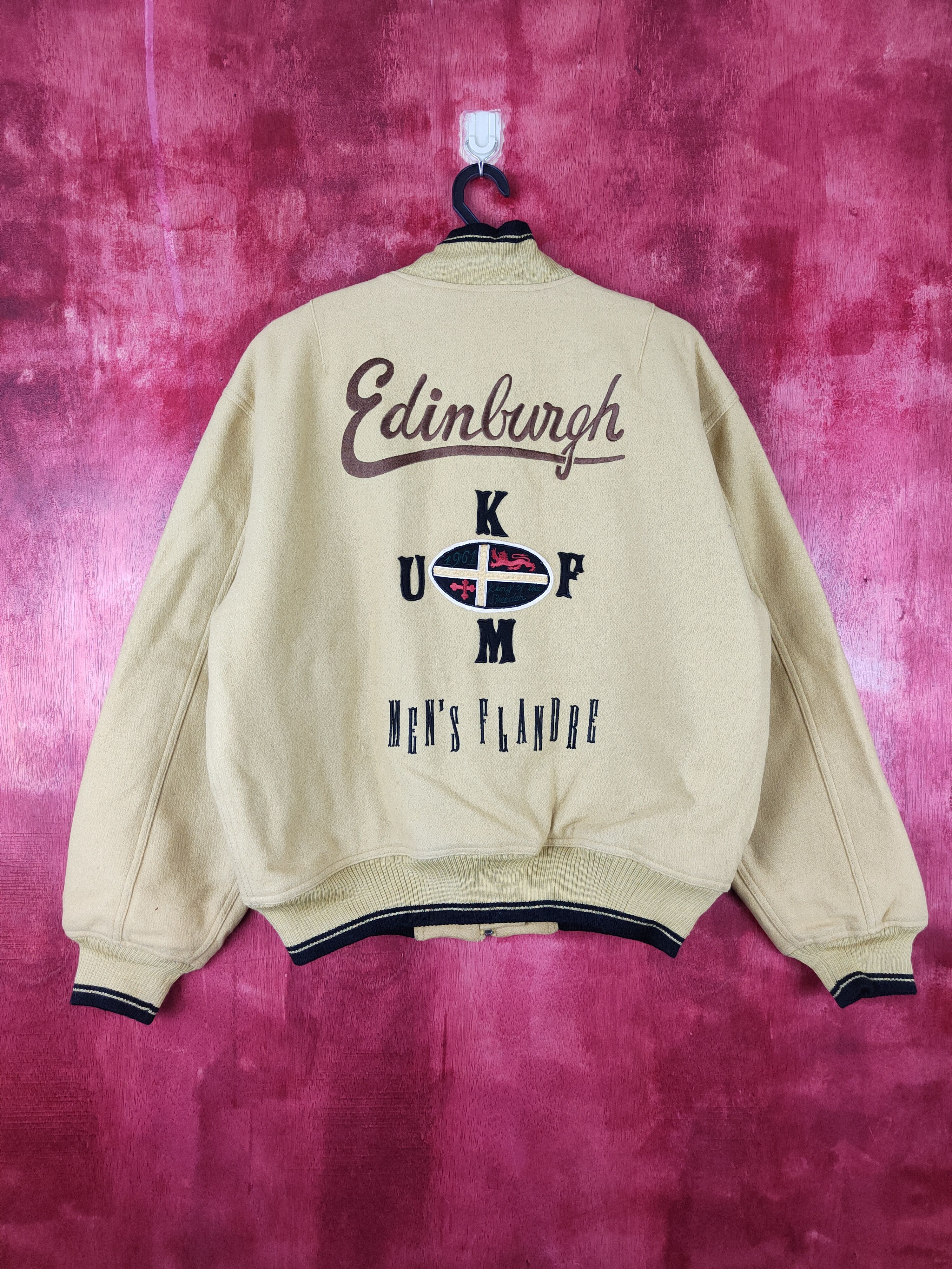 image of Flandre Vintage Yellow Sweater Varsity Jacketb5183, Men's (Size Medium)