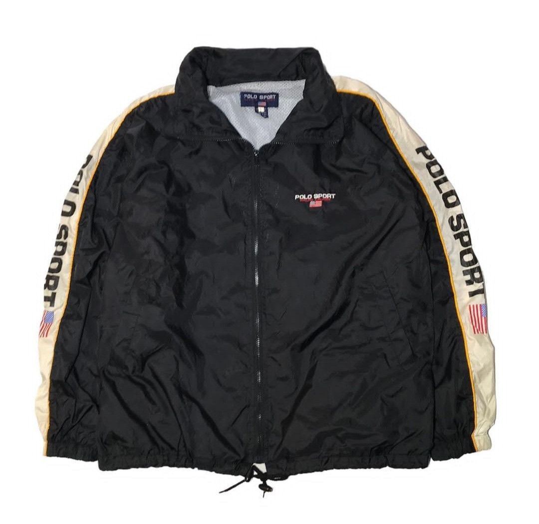 image of Lo Life x Polo Ralph Lauren Vintage Polo Sport Usa Flag Jacket in Black, Men's (Size Large)