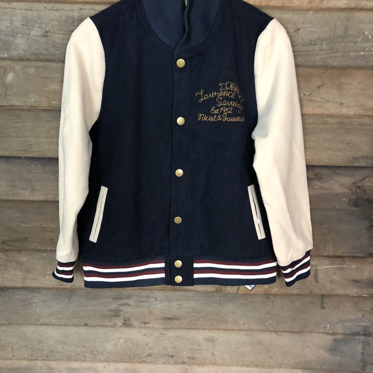Japanese Brand Emogo Dark Blue Varsity Jacket #4714 Size M / US 6-8 / IT 42-44 - 3 Thumbnail