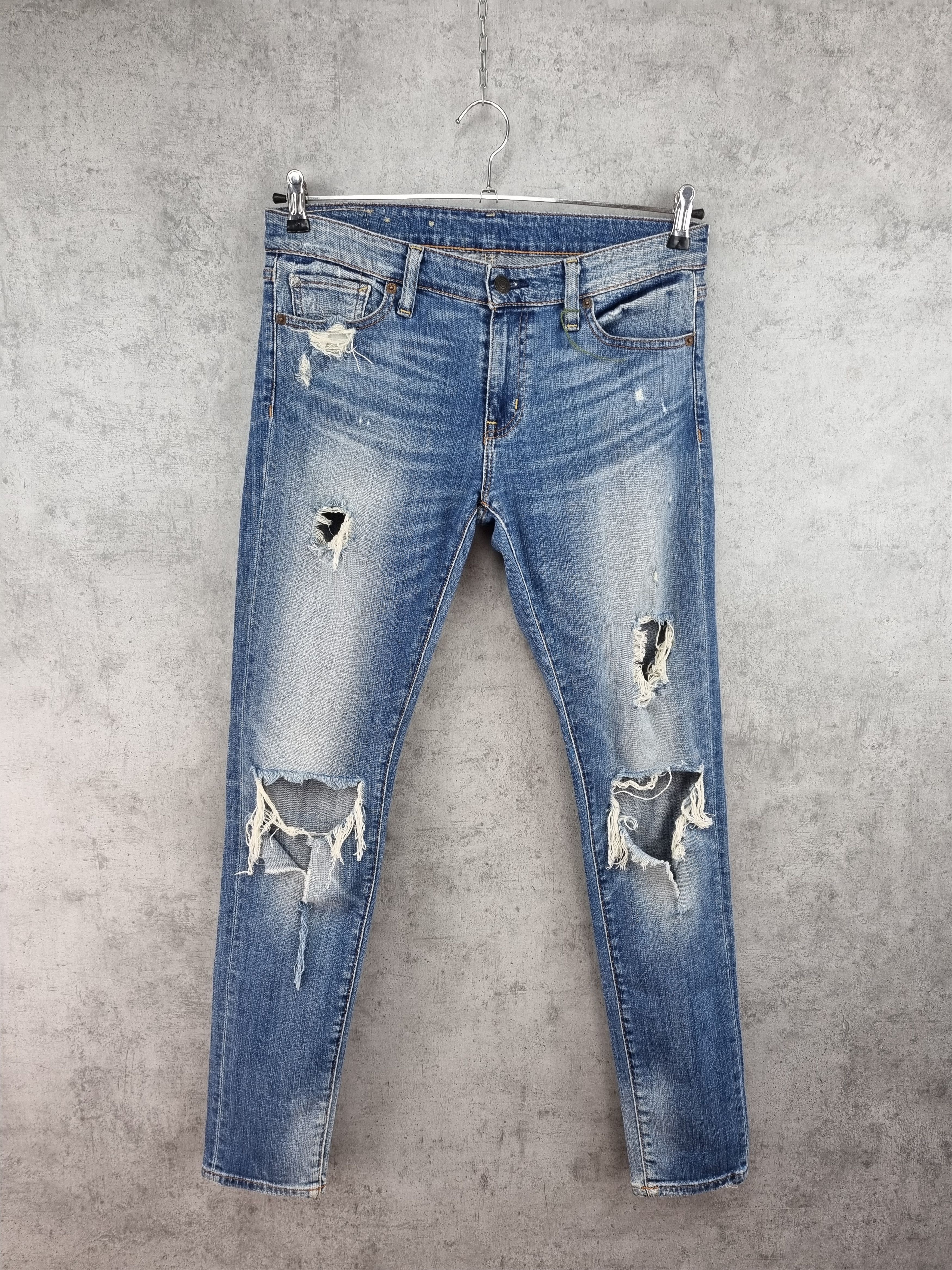 image of Denim And Supply Ralph Lauren x Distressed Denim Ripped Skinny Denim Jeans By Ralph Laurent in Blue