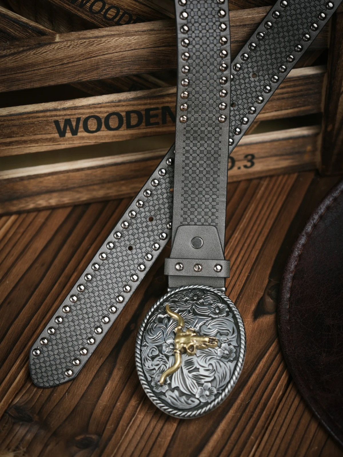 Cowboy Equipment Bull Head Skull Western Denim Belt Size ONE SIZE - 3 Thumbnail