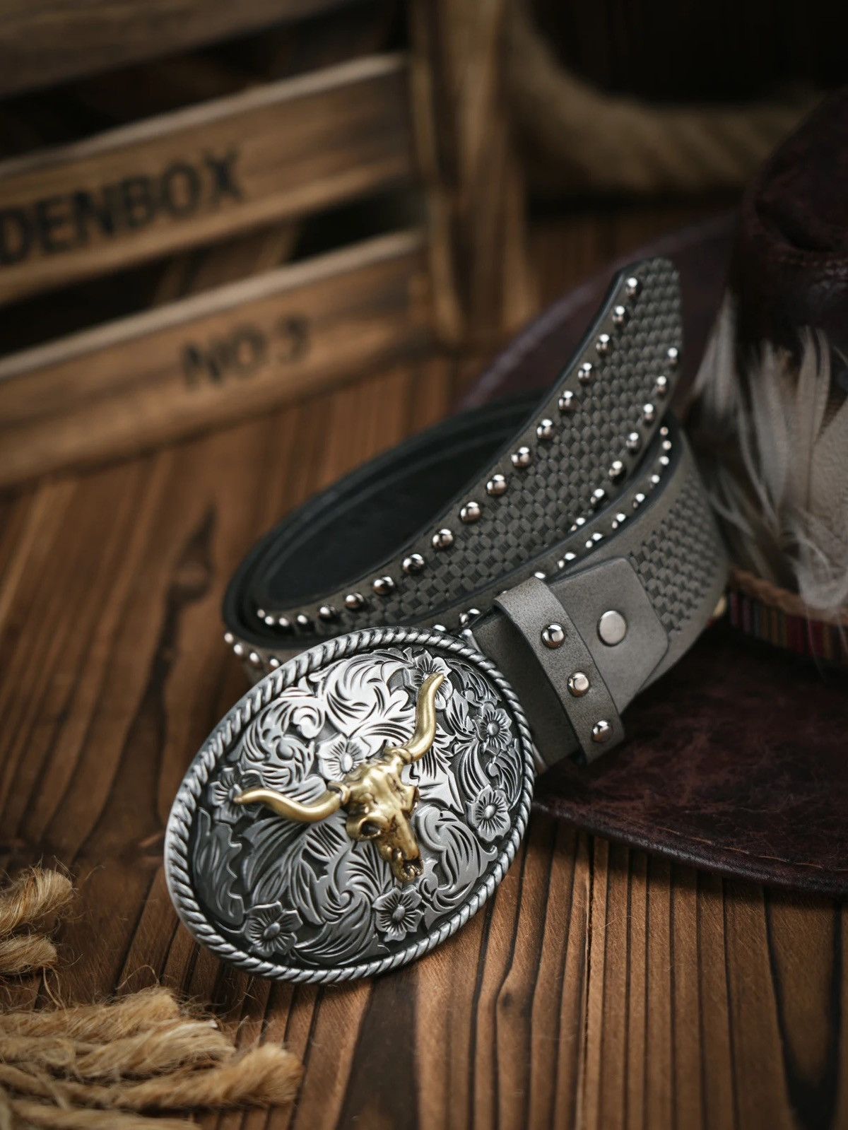 Cowboy Equipment Bull Head Skull Western Denim Belt Size ONE SIZE - 4 Thumbnail