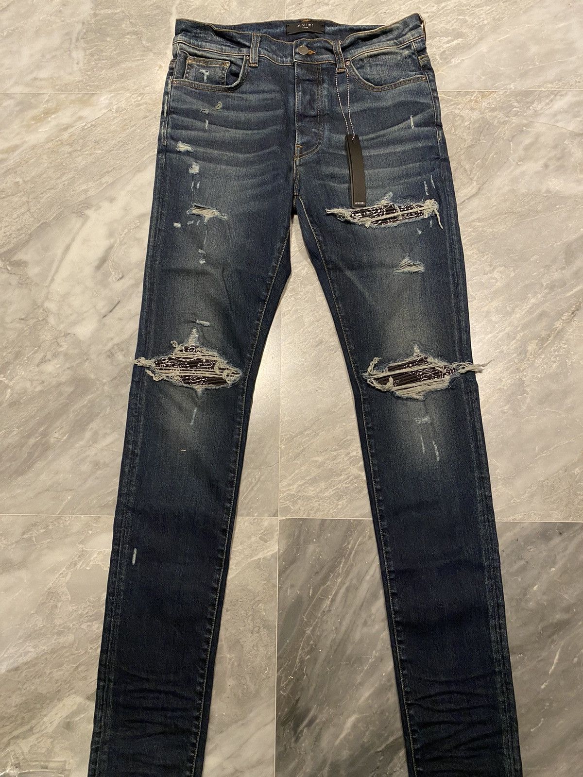 image of Amiri Workshop Indigo Bandana Mx1 Jeans 33 in Blue, Men's