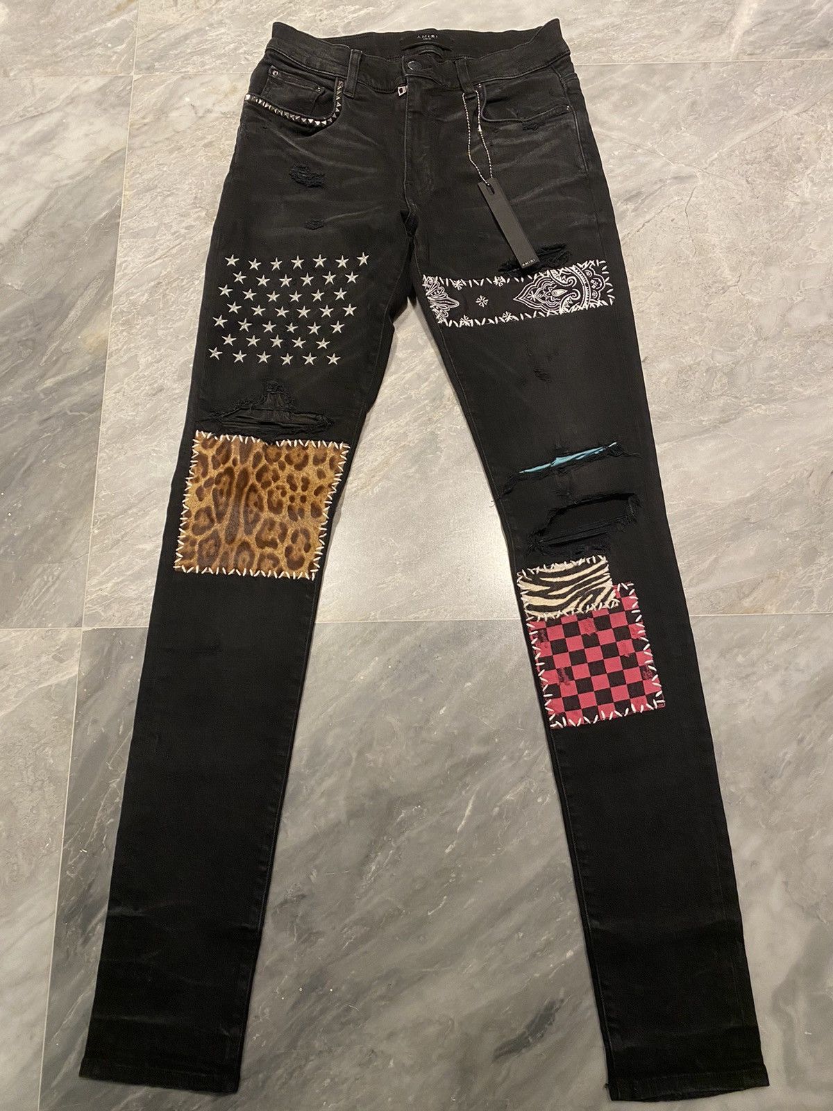 image of Amiri Black Art Patch Jeans Size 30, Men's