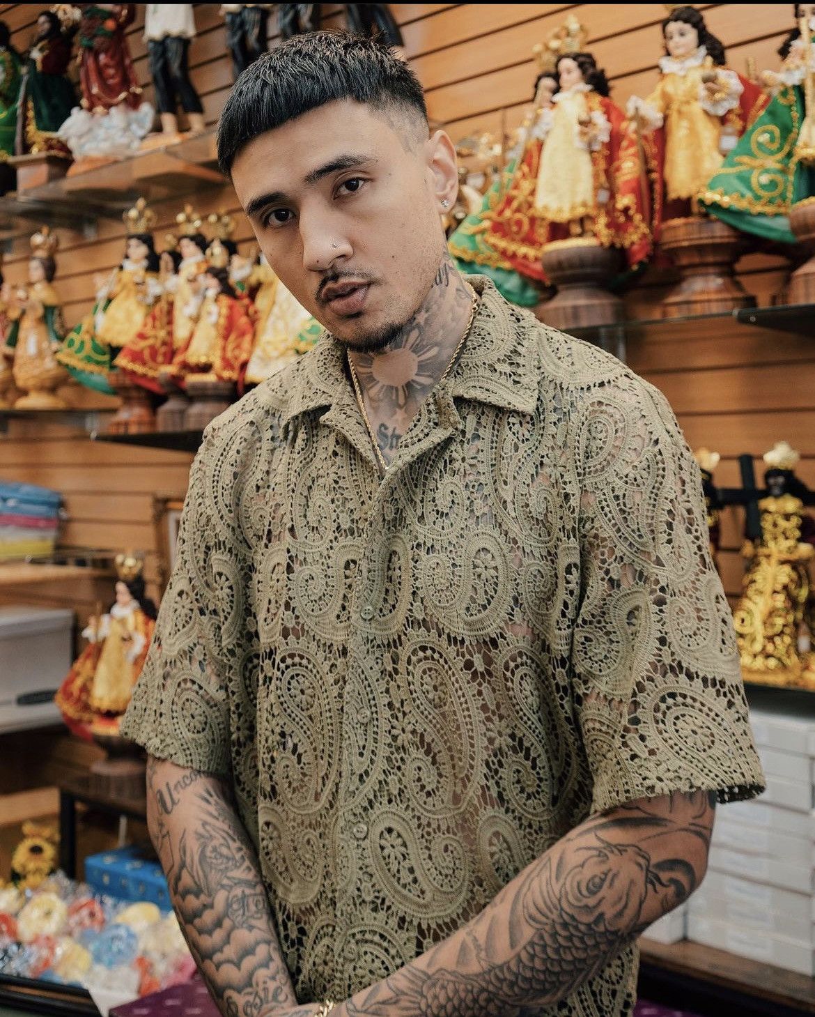Japanese Brand × Vintage Paisley Button Up Shirt XL Olive Size US XL / EU 56 / 4 - 2 Thumbnail