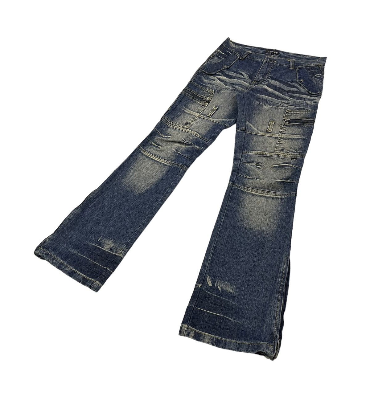 image of If Six Was Nine x Ppfm Vintage Topism Japan Cargo Flare Jeans in Blue, Men's (Size 31)