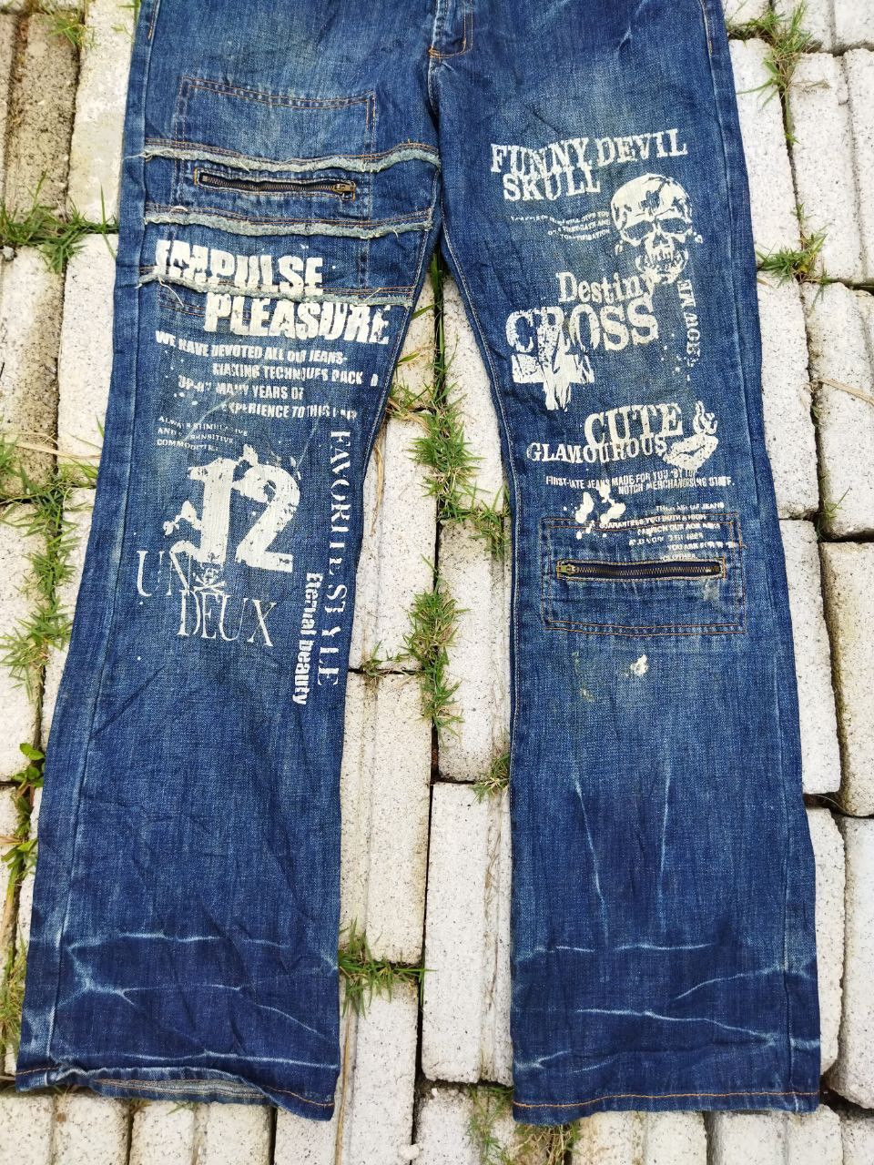 If Six Was Nine Japanese Brand Skulls Painted Jeans Size US 35 - 3 Thumbnail