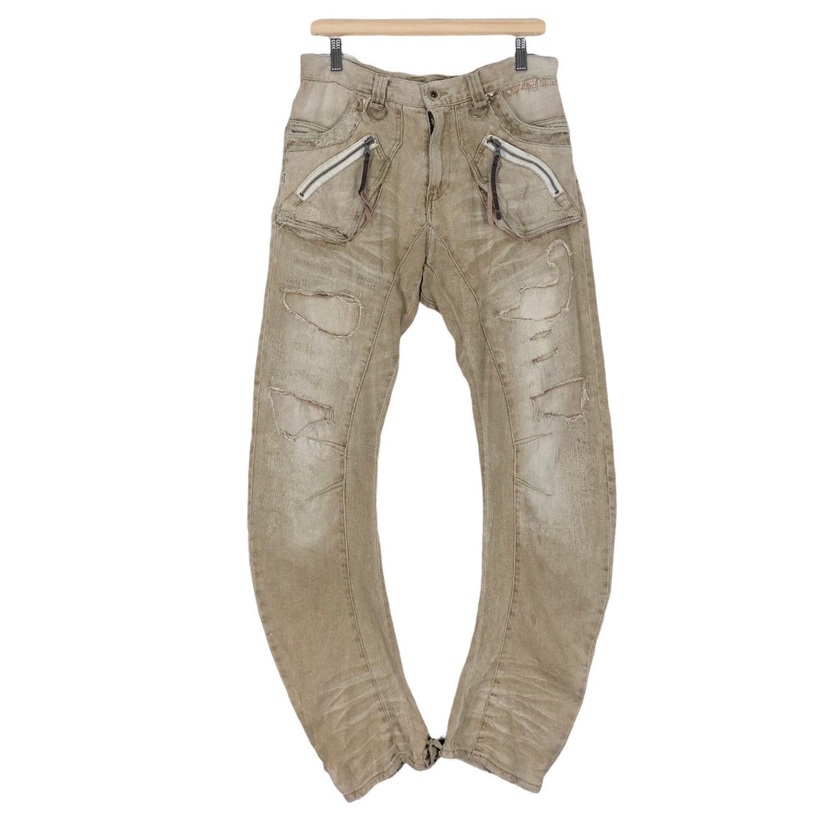 Japanese Brand PPFM TAN DISTRESSED DENIM MULTI POCKET Size US 32 / EU 48 - 1 Thumbnail