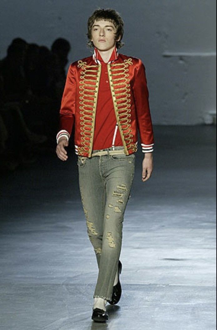 image of Dior x Hedi Slimane Ss06 Runway Ripped And Repair Jeans 17.5Cm in Blue, Men's (Size 28)