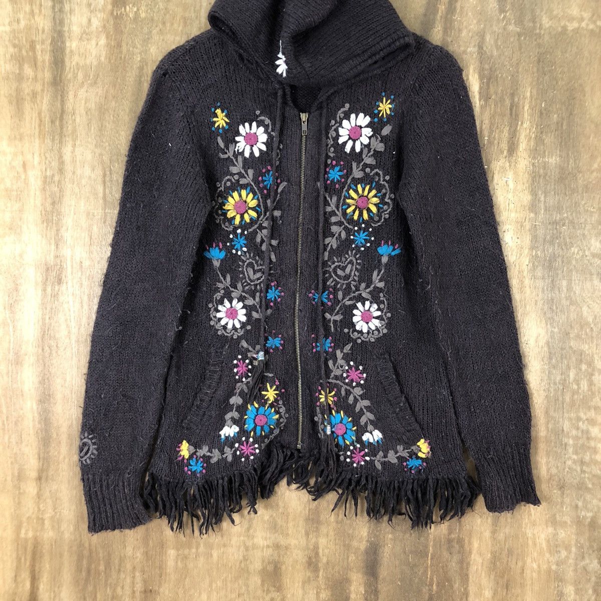 Rough Dark Brown Flower Knitwear Sweater Hoodies#011