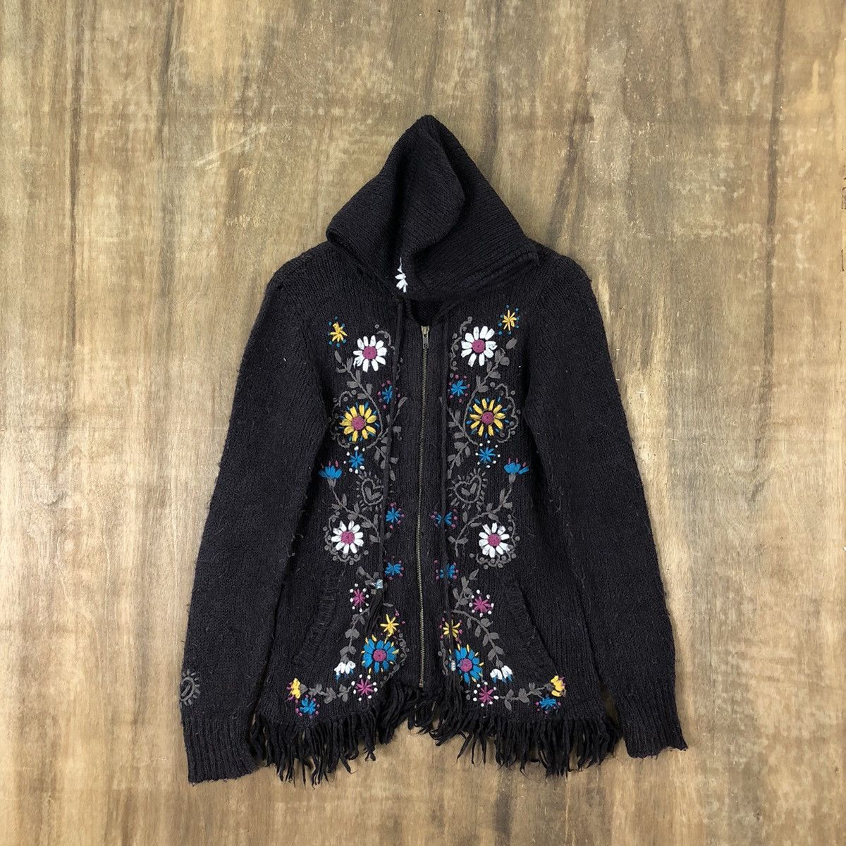 Rough Dark Brown Flower Knitwear Sweater Hoodies#011