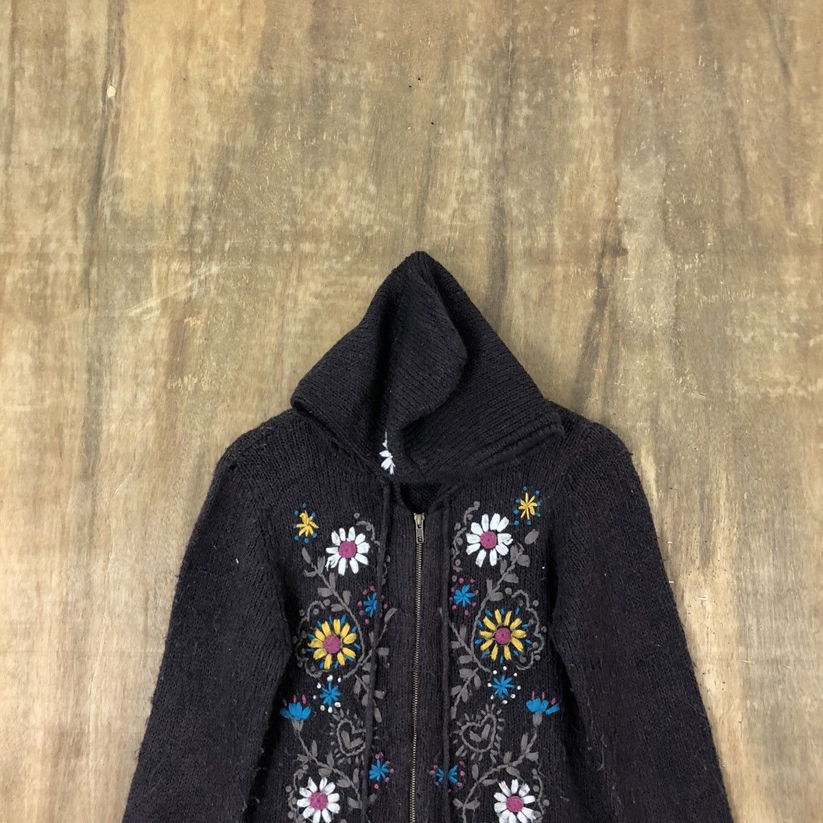 Rough Dark Brown Flower Knitwear Sweater Hoodies#011