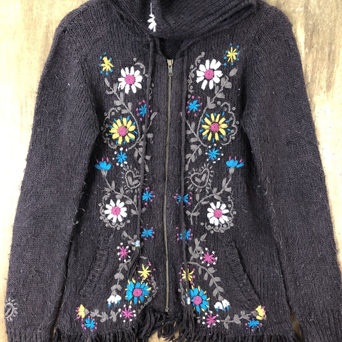 Rough Dark Brown Flower Knitwear Sweater Hoodies#011