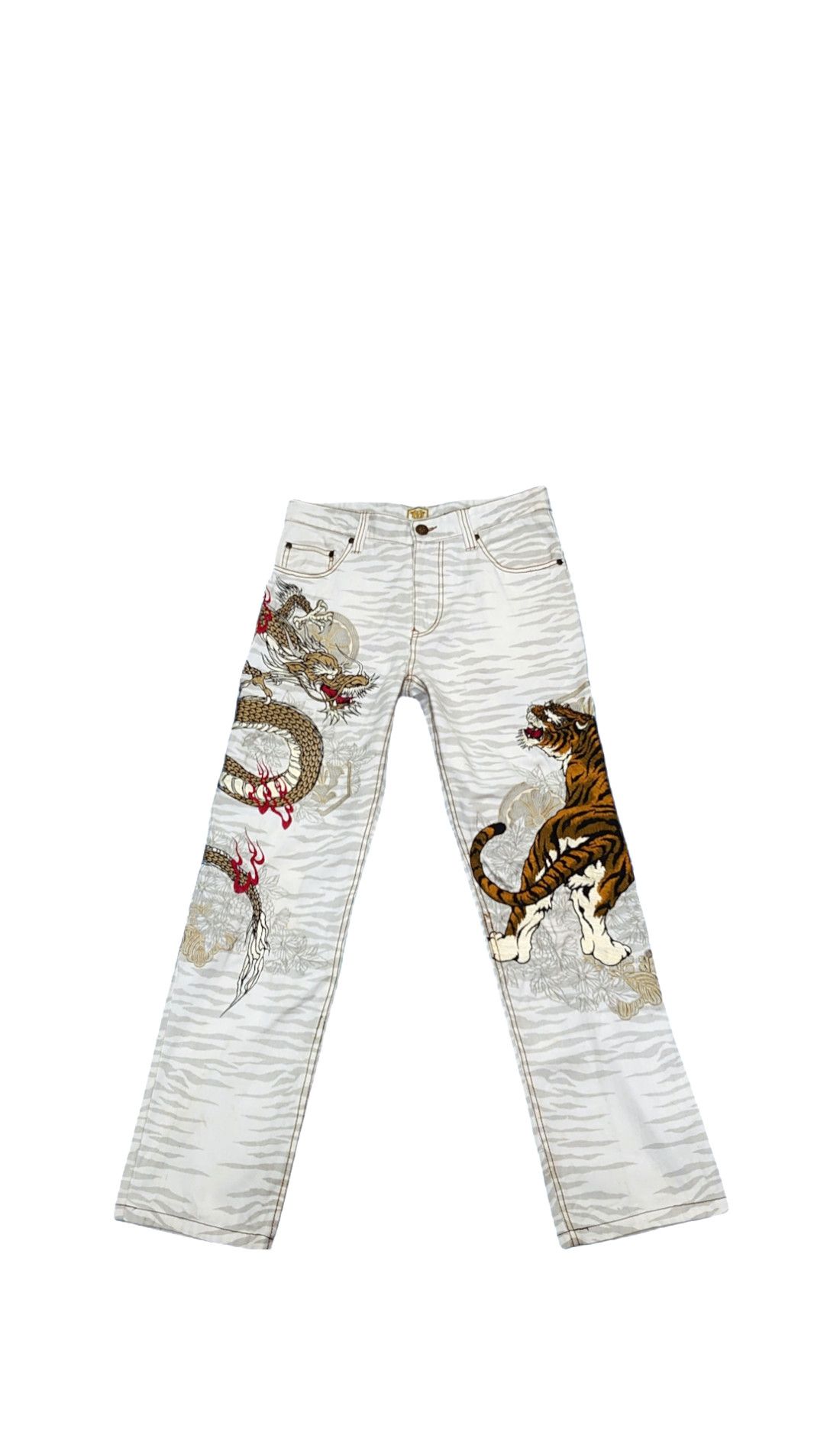 Toyo Enterprises VINTAGE RARE JAPANESE SUKAJAN JEANS X TIGER DRAGON EMBROIDED Size US 33 - 1 Thumbnail