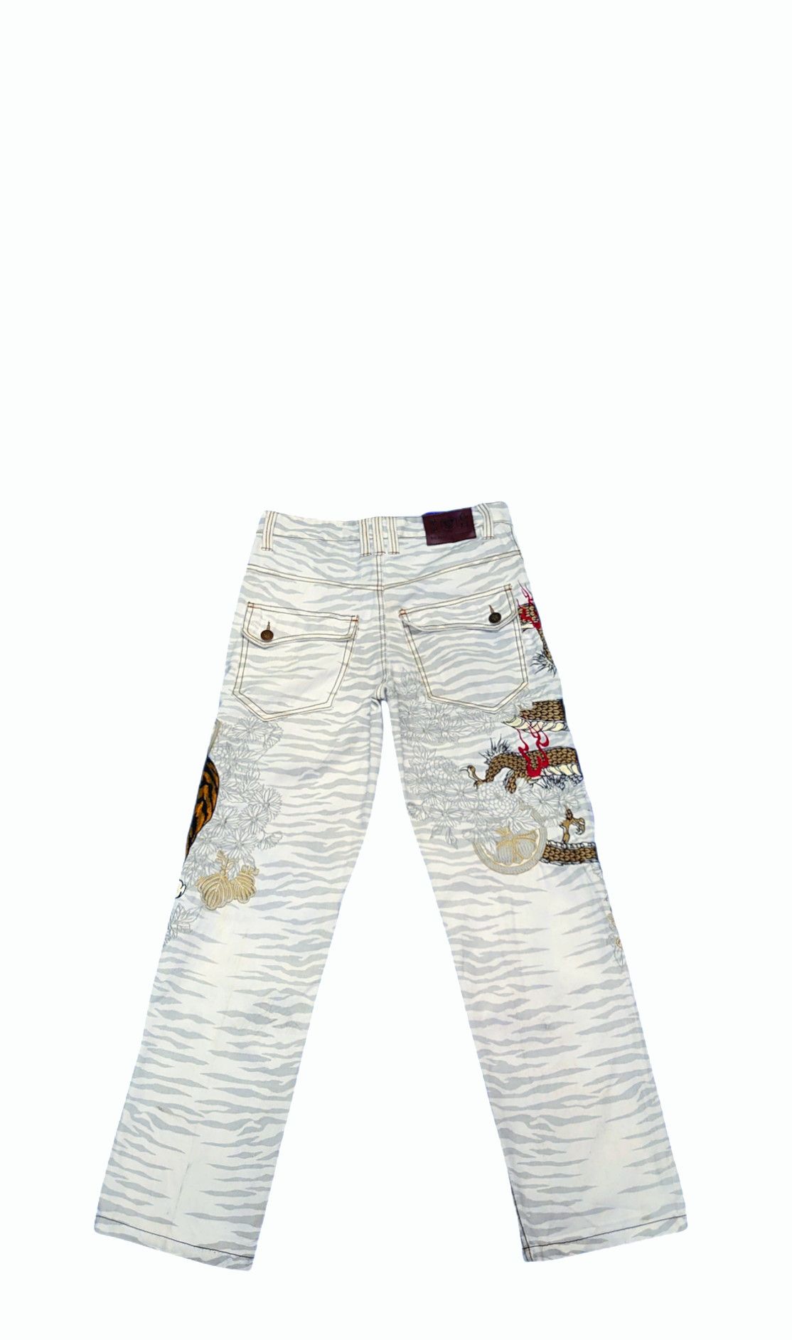 Toyo Enterprises VINTAGE RARE JAPANESE SUKAJAN JEANS X TIGER DRAGON EMBROIDED Size US 33 - 2 Thumbnail