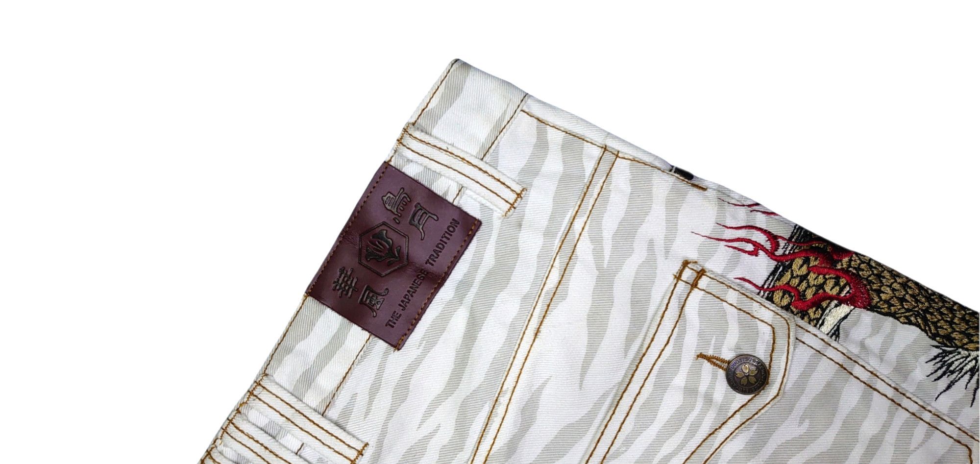 Toyo Enterprises VINTAGE RARE JAPANESE SUKAJAN JEANS X TIGER DRAGON EMBROIDED Size US 33 - 6 Thumbnail