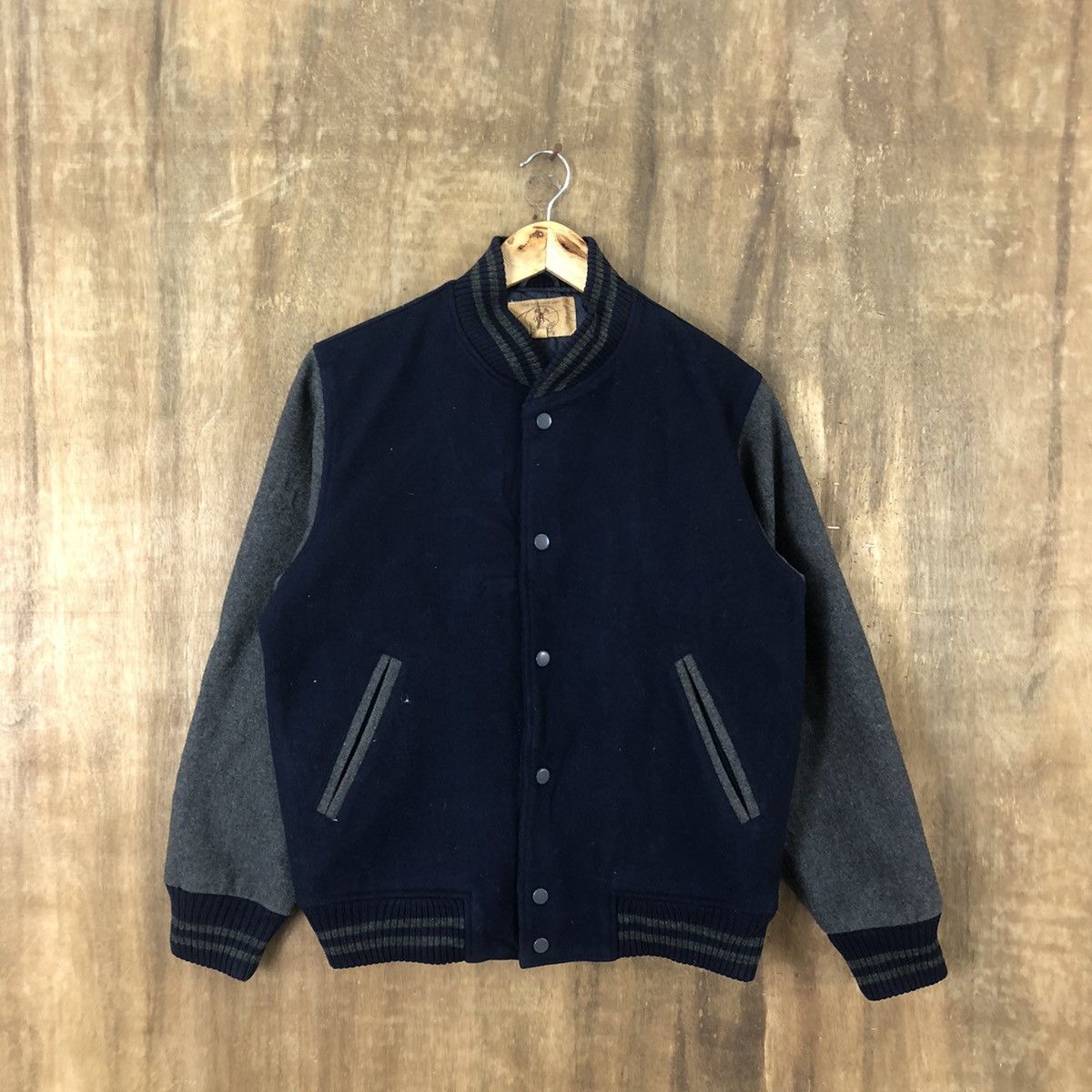 Japanese Brand A 27 Dark Blue Wool Varsity Jacket #1860 Size US M / EU 48-50 / 2 - 1 Thumbnail